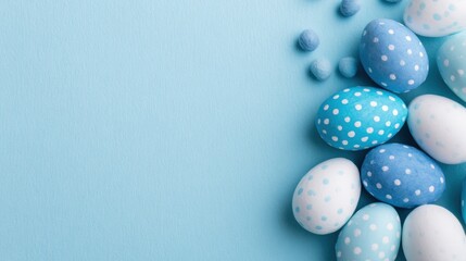 Colorful Easter eggs arranged on a blue background for celebration