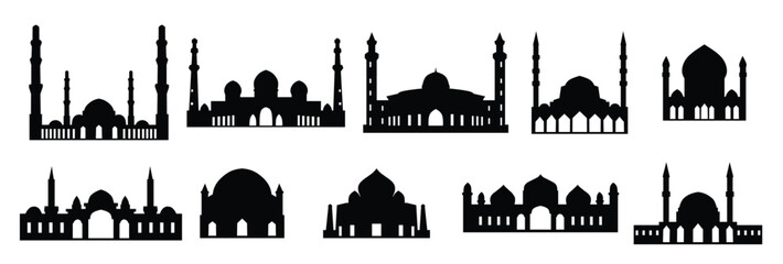Obraz premium set of mosque silhouette building illustrations featuring