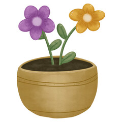  Cute flower in a pot watercolor illustration