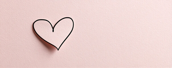 Simple White Heart Drawn on a Pastel Pink Background