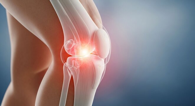 Knee joint inflammation, meniscus tear injury, arthritis pain red, orthopedic surgery concept, ligament tendonitis xray, leg bone skeleton, patella cartilage damage