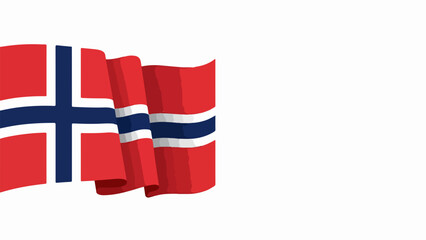 Obraz premium Waving Norway flag with vibrant red, white, and blue colors, displaying national emblem. Flowing Norway flag illustrates Scandinavian pride and heritage, showcasing distinctive Nordic cross.