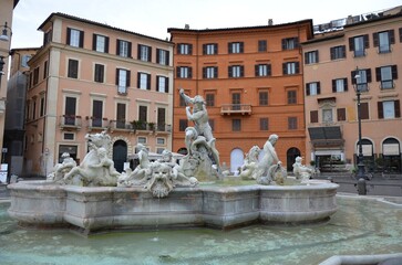 Naklejka premium Rome, Italy 09.02.2019: Piazza Navona and Neptune fountain in the morning,Rome,Italy