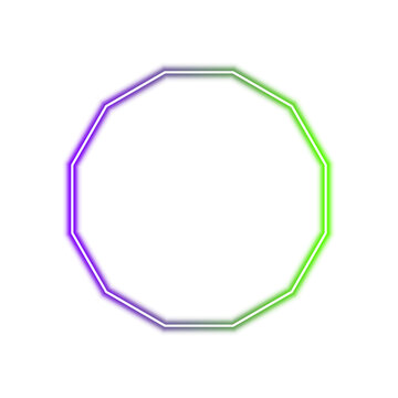 Neon dodecagon frame gradient purple green isolated on transparent background