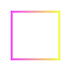 Neon square frame isolated on transparent background