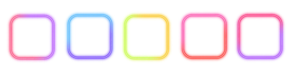 Electric LED gradient square frame with subtle borders and soft line structure. Futuristic box edges highlight smooth illumination in PNG. Neon is used once as visual accent.