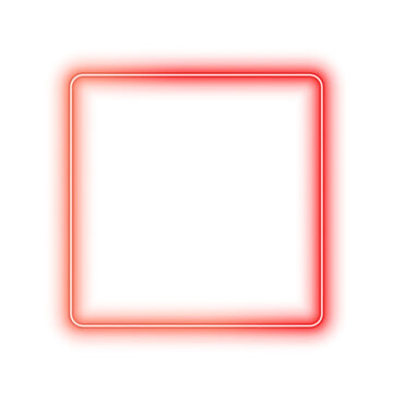 Gradient neon, square red frame with glowing electric LED illumination, futuristic borders. Box line layout creates clean angles with smooth light in PNG. Neon present one time laser vector.