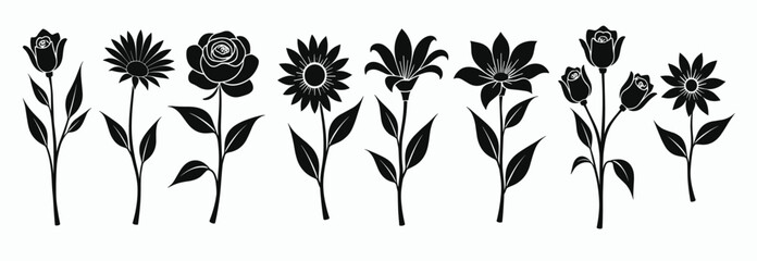 collection of eight black floral silhouettes featuring © Fumbs