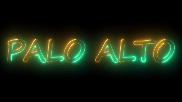 flickering neon palo alto text animation. neon sign that flickers and glows with PALO ALTO