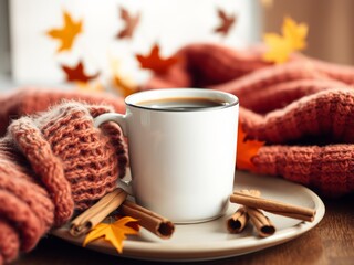 Cozy autumn coffee mug mockup