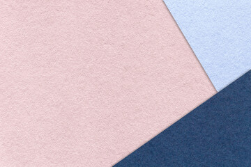 Abstract pastel pink, blue and navy paper background with copy space. Template for presentation, banner, card design