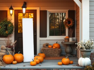 Cozy autumn porch decor mockup