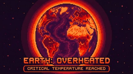 Global heat crisis earth overheated digital art cinematic visualization pixel art environment alarmingly hot concept