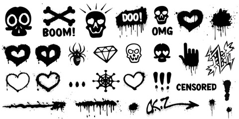 Obraz premium Collection of edgy black and white graffiti style stickers and design elements