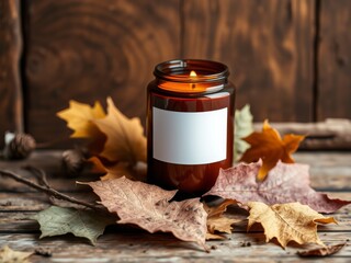 Autumnal candle in amber  jar mockup