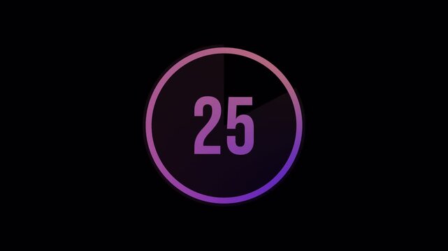 30 Second Digital Circle Countdown Timer Animation 4K | Modern Time Counter from 30 to 0 Seconds with Gradient Colors and Alpha Channel 4k video animation seamless loop