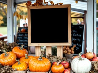 Autumn harvest display at farm stand price mockup