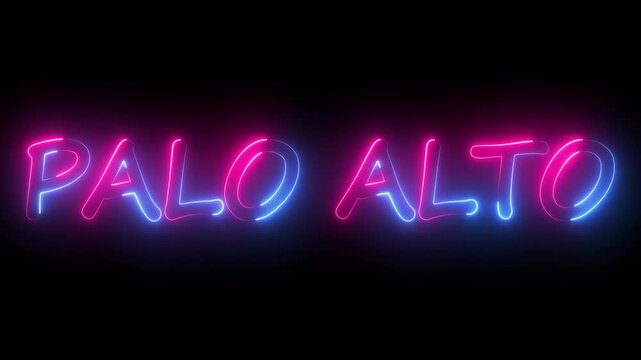 flickering neon palo alto text animation. neon sign that flickers and glows with PALO ALTO