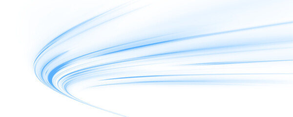 Futuristic blue neon laser lines flow along urban roads. Glowing motion trails, energy waves, and swirling lines illustrate speed and traffic dynamics. Vector illustration PNG. © ikril