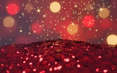Vibrant Red Landscape Illuminated by Twinkling Stars and Glowing Orbs at Dusk