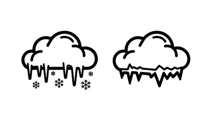 Obraz premium Winter Storm and Freezing Rain Clouds Outline Icon Set with Icicles and Falling Snowflakes