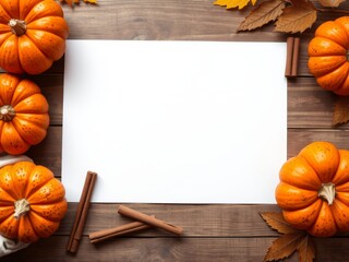 Autumn-themed frame with pumpkins blank paper mockup