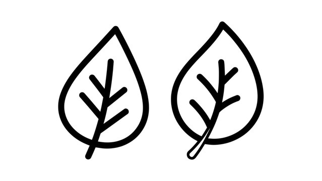 Simple Leaves Outline Icon Set Representing Nature and Autumn Foliage Elements