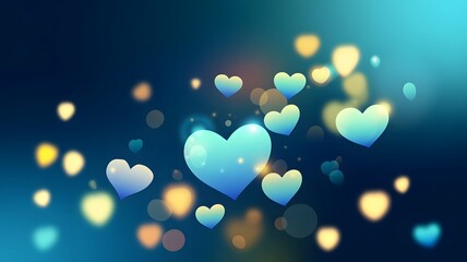 Floating Hearts and Lights in a Dark Blue Environment from a Straight-On Viewpoint