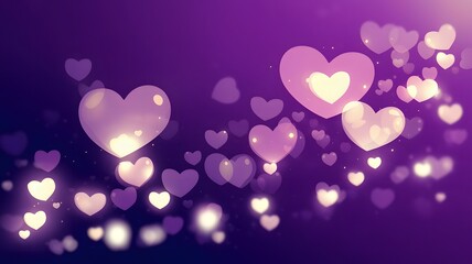 Glowing hearts floating gently in a soft purple ambiance with tender affection