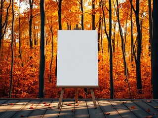 Blank canvas in autumn forest mockup
