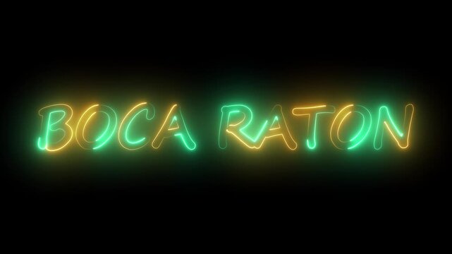 flickering neon boca raton text animation. neon sign that flickers and glows with BOCA RATON