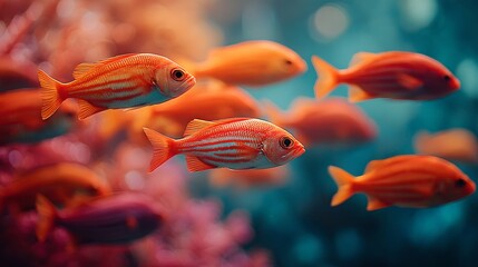 Vibrant underwater scene featuring colorful tropical fish swimming among coral reefs in a lively marine environment with rich aquatic biodiversity and stunning ocean scenery