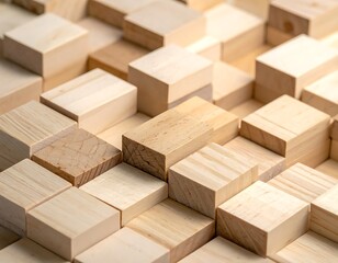 Wood blocks in varied heights creating a geometric pattern, bathed in soft, diffused light