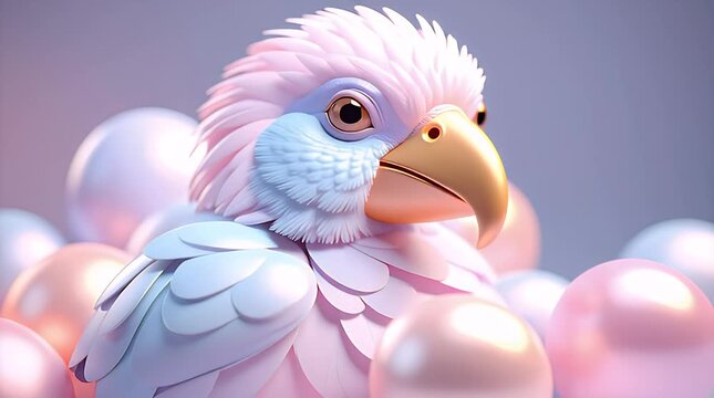 Colorful pastel parrot surrounded by shiny pearls in soft light