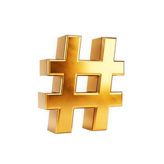 Obraz premium Golden hashtag symbol in three-dimensional form isolated on transparent background