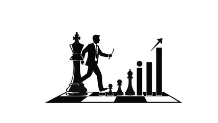 Businessman making strategic move on chessboard with rising graph