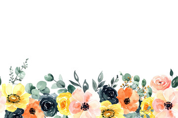 Flower watercolor frame for wedding, birthday, card, background, invitation, wallpaper, sticker, decoration etc.
