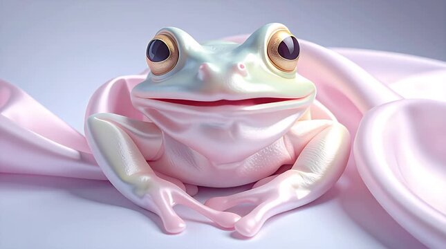 Colorful ceramic frog sculpture with glossy finish on pastel background