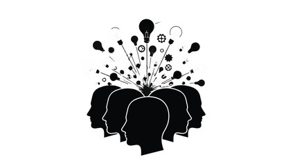 Silhouettes of people with creative ideas and thoughts
