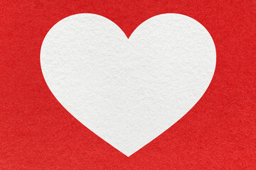 White heart on red paper texture background with copy space for Valentines Day banner, template or greeting card