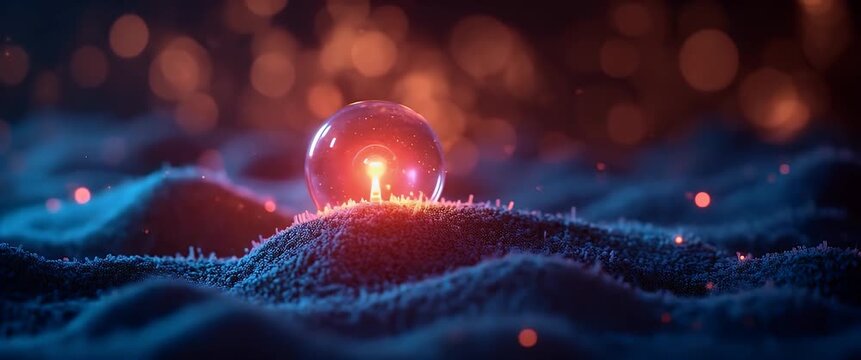 Cinematic macro shot of a glowing orb on textured waves, as camera slowly pans, with ambient bokeh lights flickering; evokes futuristic technology and magical wonder.