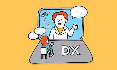 医療DXで実現するオンライン診療と遠隔相談のイラスト