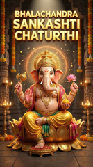 Fototapeta premium Ganesha Idol Bhalachandra Sankashti Chaturthi Hindu God Divine Blessing Golden Temple Decor