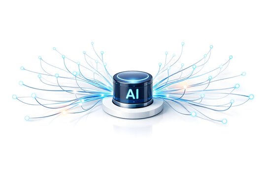 Central AI Hub with Glowing Data Connections on White Background