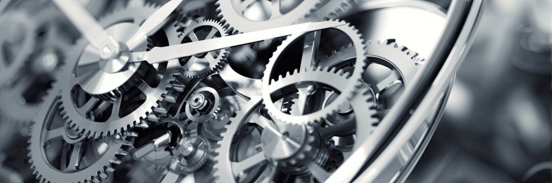 Close-up of clock parts and mechanisms showcasing the inner workings and intricate movement in motion