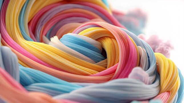 Abstract swirl of pastel-colored ribbons resembling taffy candy. Soft focus, playful, dreamlike, and visually engaging
