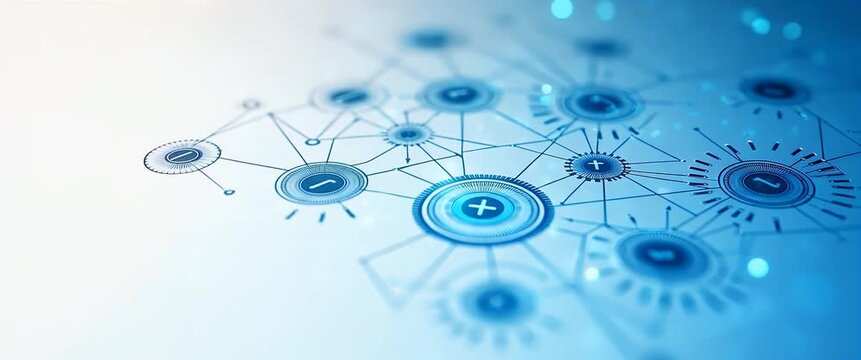 Futuristic digital network interface with dynamic data nodes gently pulsing, as the camera smoothly pans across a high-tech, cinematic backdrop, showcasing innovation and technology.