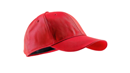 A red baseball cap and protective hardhat headwear object isolated on white for fashion and industrial safety equipment