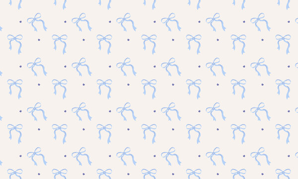 Pastel Blue Coquette Pattern with Delicate Ribbons for Aesthetic Wallpaper