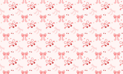 Soft Peach Bow and Cherry Seamless Pattern for Sweet Girly Stationery 